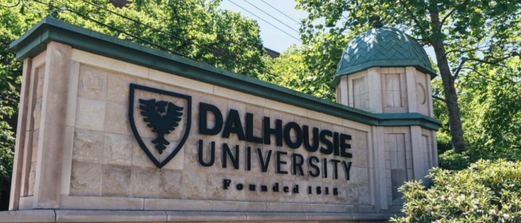An exterior of the Dalhousie University sign.